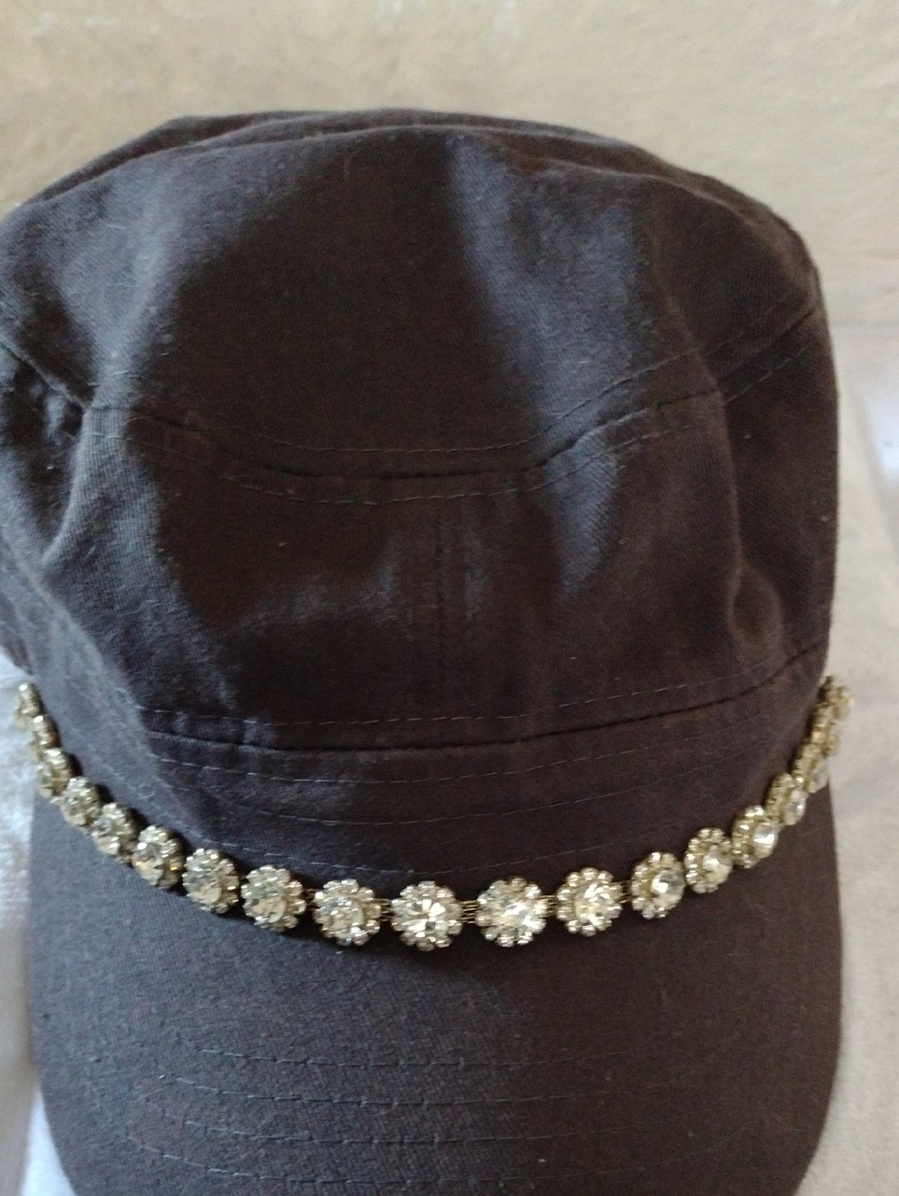 Women's Black Cap with Rhinestone Chain